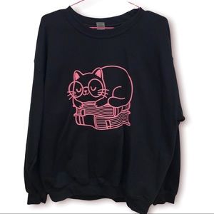 Gildan Black Sweater with Pink Cat Design